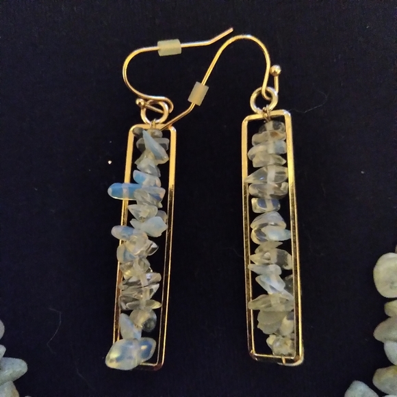 Moonstone earrings with blue agate necklace - Picture 2 of 3